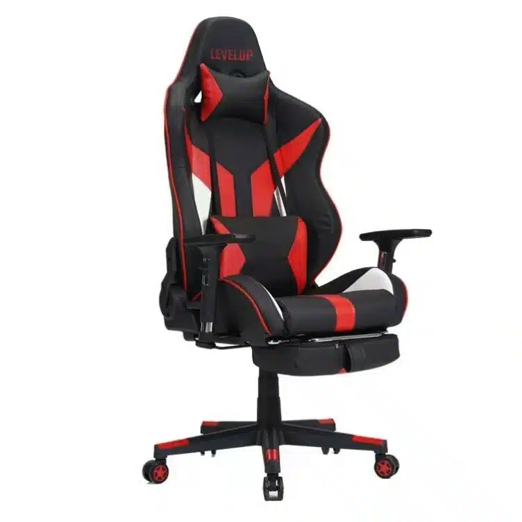 כיסא גיימינג אדום ושחור עם משענת ראש ותמיכת גב, על בסיס גלגלים | yrz