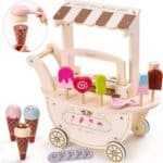גלידרייה ניידת מעץ לילדים עם עגלת גלידה, ארטיקים, גביעים ומטבעות משחק | yrz