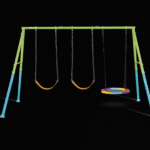 מתקן נדנדות לחצר עם שתי נדנדות מושב ונדנדת צלחת עגולה על מסגרת מתכת | yrz