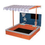 ארגז חול מעץ לילדים עם ציליה מפוספסת ומסגרת מרובעת | yrz