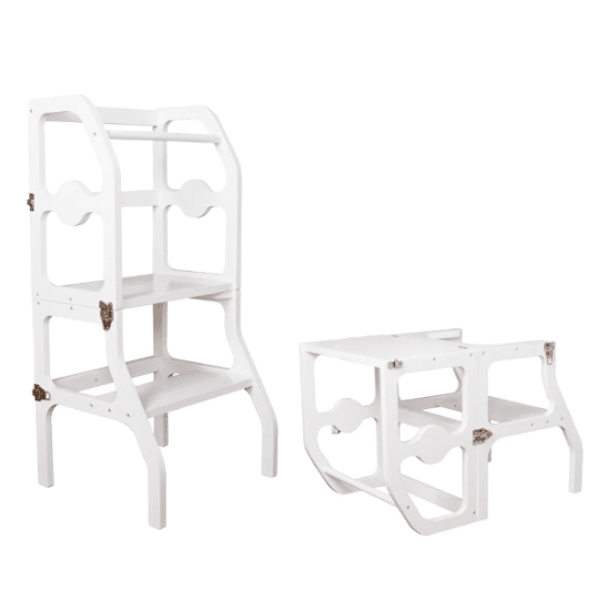 מגדל למידה מתקפל לבן מעץ לילדים | מקט W08G274 |בית העץ