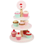 מגש קומות מעץ עם קפקייקס צעצוע צבעוניים | yrz