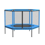 טרמפולינה לילדים בצורת משושה עם רשת בטיחות, מסגרת וכיסוי קפיצים כחול | yrz