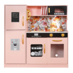 מטבח עץ לילדים בצבע ורוד עם מקרר, מיקרוגל, תנור וכיור | yrz