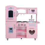 מטבח עץ לילדים בצבע ורוד עם מקרר, כיריים, כיור ומיקרוגל | yrz