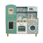 מטבח עץ לילדים בצבע ירוק עם מכשירי חשמל קטנים | yrz