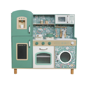 מטבח עץ לילדים בצבע ירוק עם מכשירי חשמל קטנים | yrz