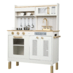 מטבח ילדים אלקטרוני מעץ לבן עם אביזרי בישול | yrz