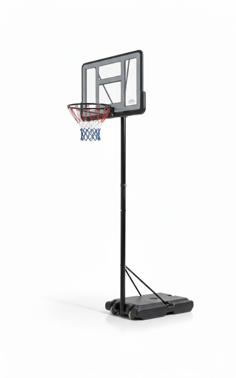 מתקן סל כדורסל מתכוונן עם לוח שקוף, טבעת ורשת על בסיס נייד | yrz
