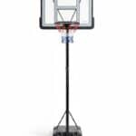 מתקן סל לכדורסל מתכוונן עם לוח שקוף, טבעת ורשת על בסיס עומד | yrz