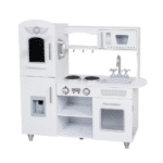 מטבח משחק מעץ לילדים בצבע לבן עם כיריים, כיור, תנור ומקרר | yrz