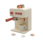 מכונת קפה מעץ לילדים בצבע בז' עם כוס ודיסקיות קפה צעצוע | yrz