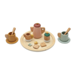 ערכת תה מעץ לילדים עם מגש עגול, קומקום, כוסות וכפיות | yrz
