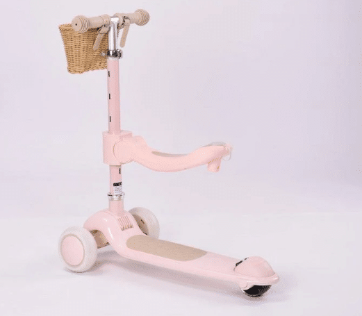 ⁦קורקינט וינטג עם מושב סלסלת קש בצבע ורוד 28827P מסדרת Retro line⁩ – תמונה ⁦3⁩