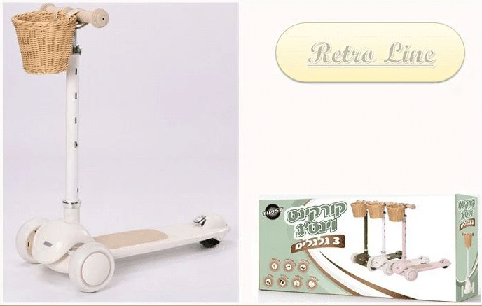 ⁦קורקינט וינטג עם סלסלת קש בצבע ורוד 28810P מסדרת Retro line⁩ – תמונה ⁦2⁩