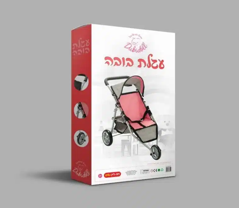 אריזת עגלת בובה מתקפלת עם שימשייה בצבע ורוד | yrz
