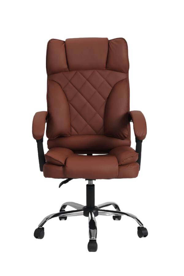 כיסא מנהלים יוקרתי בצבע חום עם משענת גבוהה וריפוד מרופד, מבט קדמי | yrz