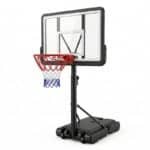 מתקן סל לכדורסל נייד עם בסיס גלגלים, לוח שקוף וחישוק אדום | yrz