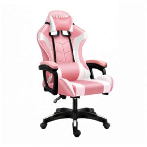 כיסא גיימינג ורוד ולבן עם משענת ראש, ידיות ומשענת גב גבוהה | yrz