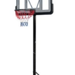 מתקן סל לכדורסל מתכוונן עם בסיס נייד, לוח שקוף וחישוק אדום | yrz