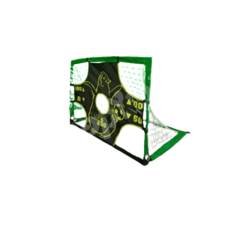 שער כדורגל מתקפל עם רשת ומטרה לאימון בעיטות, בצבע ירוק ושחור | yrz