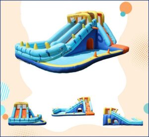 מתנפח מים בצורת נחש עם מגלשה דו-מסלולית ובריכה מתנפחת | yrz