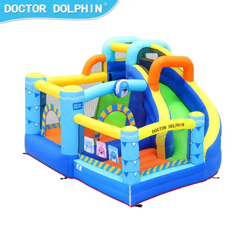 Doctor Dolphin מתנפח בית קופצני D72038 | yrz מתנפח בית קופצני צבעוני עם מגלשה ופתח כניסה, Doctor Dolphin | yrz