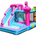 מתנפח קפיצה ועיר משחק בצבעי ורוד ותכלת עם מגלשה ודמות פלמינגו | yrz