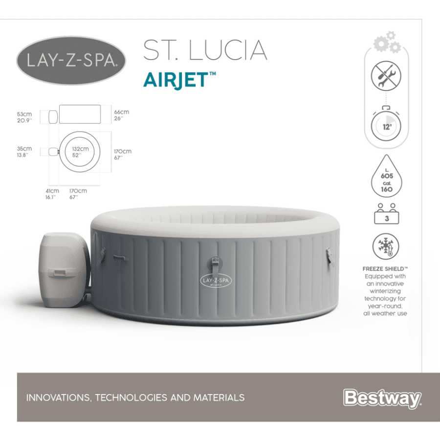 ⁦ג'קוזי מתנפח סנט לוסיה (170X169X66 סמ) 60037 ST.LUCIA מבית Bestway⁩ – תמונה ⁦4⁩