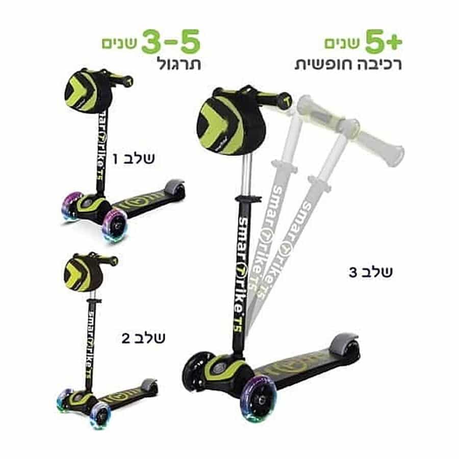 ⁦קורקינט 3 גלגלים סמארטרייק T5 צבע ירוק 401595⁩ – תמונה ⁦5⁩