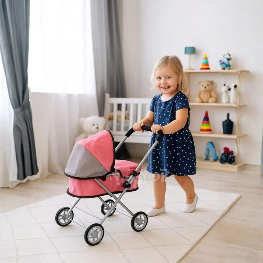 ⁦עגלת בובה מתקפלת בקלות עם שימשייה עילית וגלגלי סיליקון 9199⁩ – תמונה ⁦2⁩