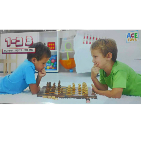 משחק שח-מט, דמקה ושש-בש מעץ לילדים 3 ב-1 L06J0DKNBK מאת Ace toys