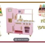 PACKTZA10 חבילת צעצועץ - הכולל מטבח דגם טל, מצנם מעץ, ערכת גלידריה, ערכת תה מעץ ומגש פירות מעץ