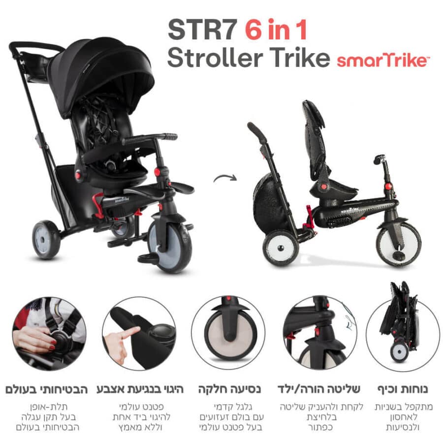 ⁦תלת אופן מתקפל בעל 7 מצבי נסיעה STR7 בצבע שחור 402288⁩ – תמונה ⁦9⁩