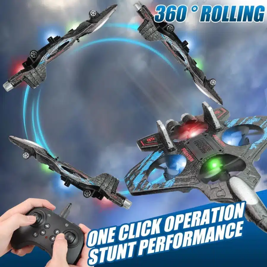 ⁦רחפן מטוס קרב עם תאורת לד והיפוכי 360 מעלות 25.4X18X5 סמ דגם IDAN_D32H⁩ – תמונה ⁦4⁩