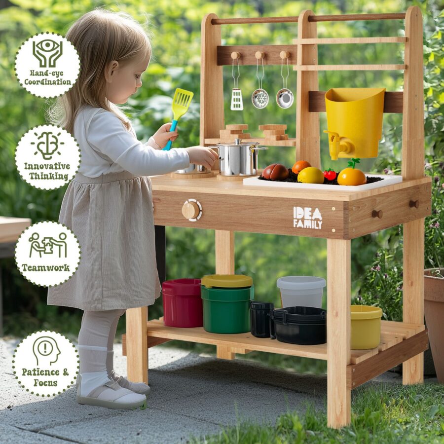 ⁦בית עץ לילדים בסגנון כפרי כולל מטבח חוץ 146X140X150⁩ – תמונה ⁦2⁩