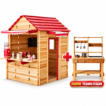 בית עץ לילדים בסגנון כפרי כולל מטבח חוץ 146X140X150 דגם 240607R